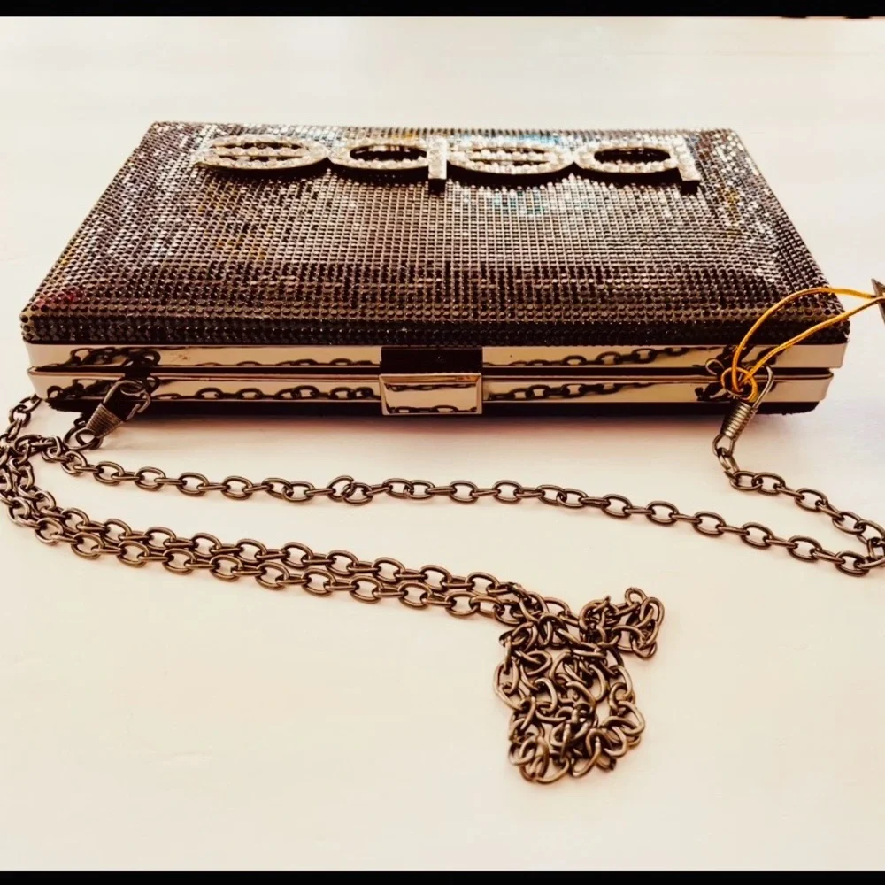 Bebe Black Rhinestone Clutch with Chain - Picture 4 of 9
